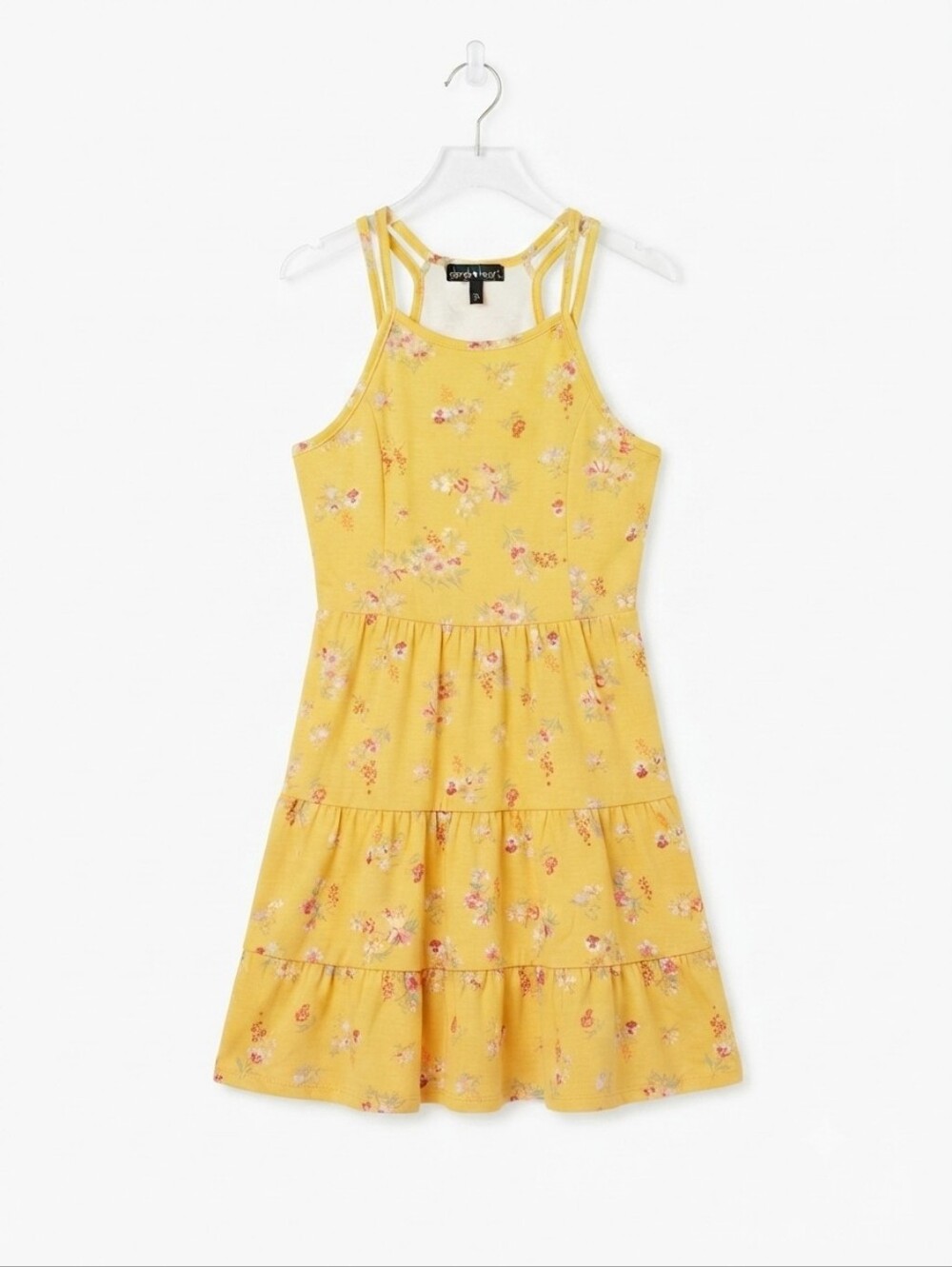 Derek Heart Yellow Floral Print Tiered High Neck Skater Dress Size M